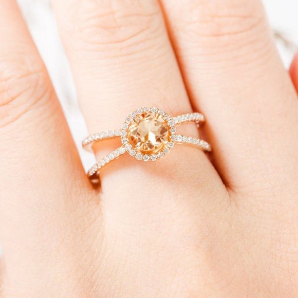 🎀 Champagne Stone Engagement/Wedding Crystal Rose Gold Ring for Women, VIP308 - Picture 3 of 5